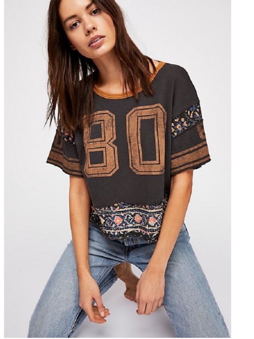 We The Free Nicky Football Jersey Crop Tee S